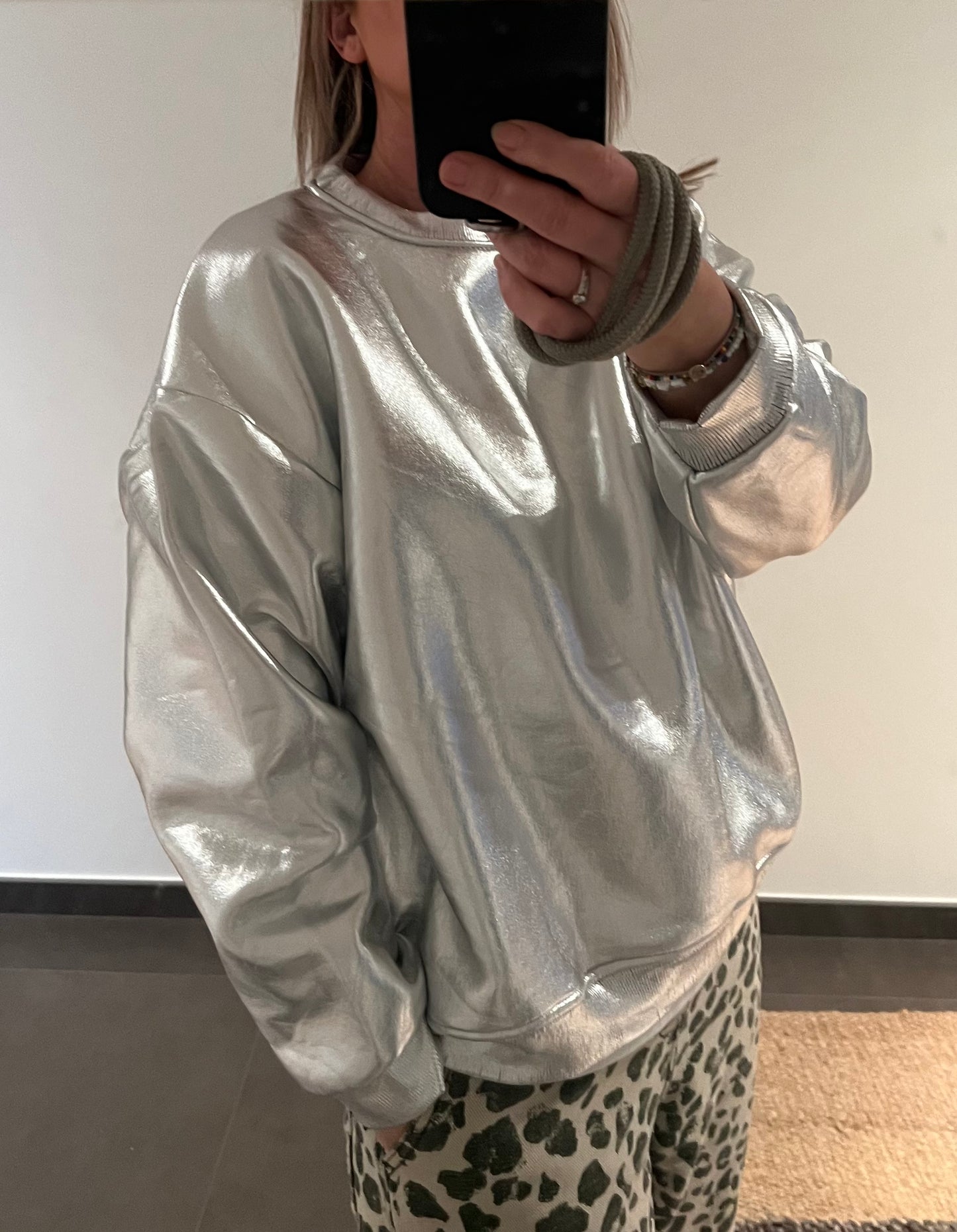 shiny silver sweater