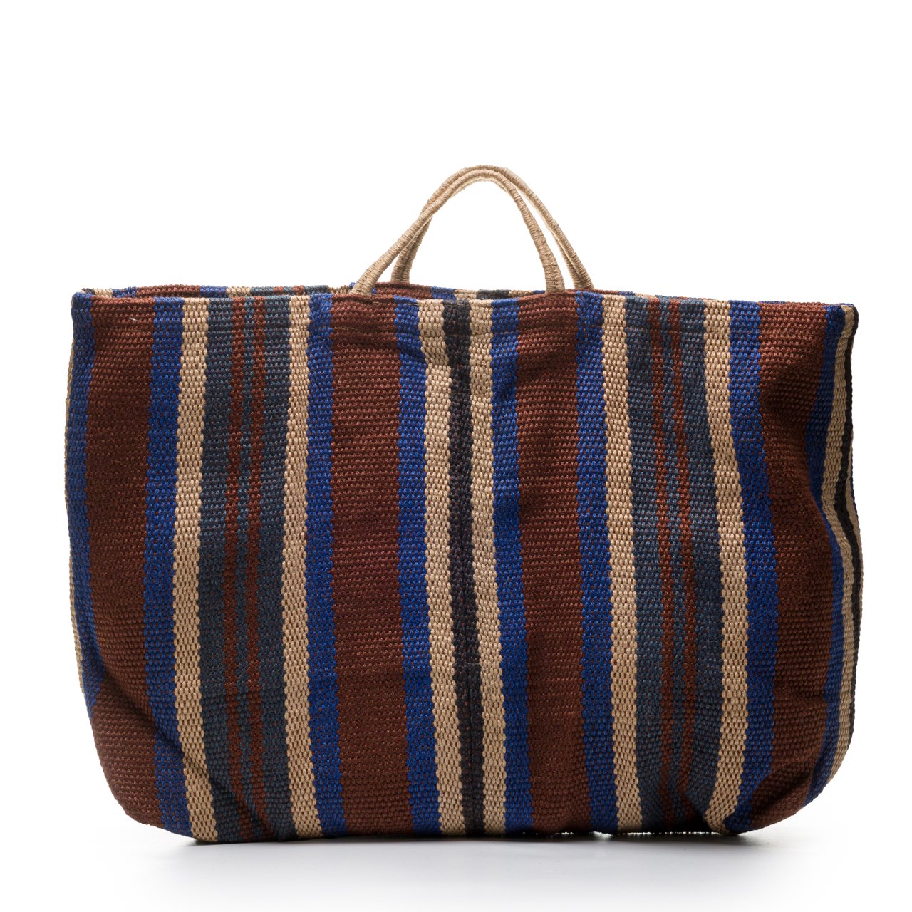 EXTRA LARGE JUTE BAG BROWN AND BLUE STRIPES