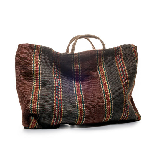 EXTRA LARGE JUTE BAG BROWN AND GREY STRIPES