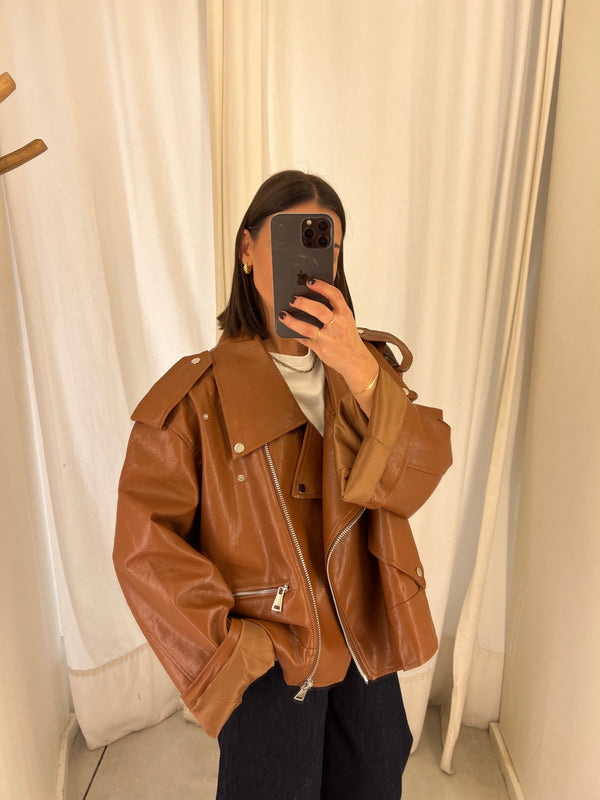 vegan leather bikerjack camel