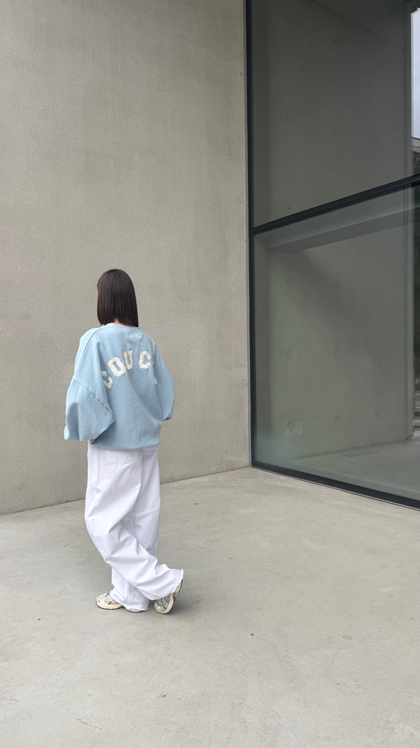 JOSEPH SWEATER LIGHT BLUE WITH ECRU LETTERS