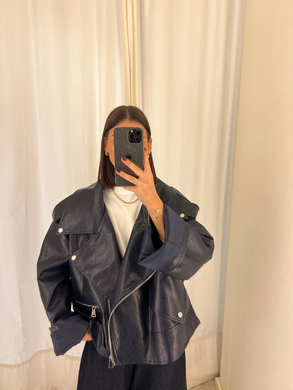 vegan leather bikerjack dark blue