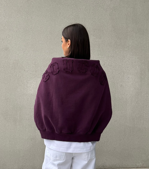 JOSEPH SWEATER COUCOU AUBERGINE WITH DESTROYED LETTERS