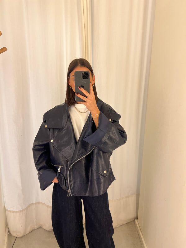 vegan leather bikerjack dark blue