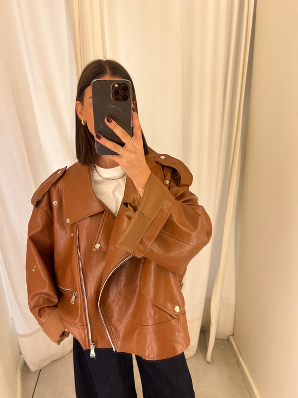 vegan leather bikerjack camel