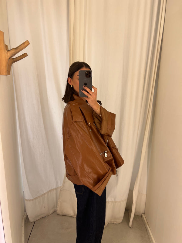 vegan leather bikerjack camel