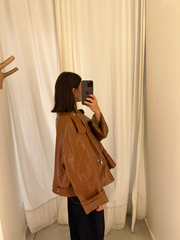 vegan leather bikerjack camel