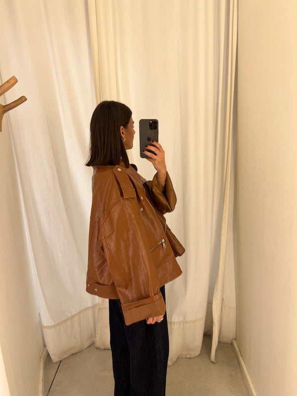 vegan leather bikerjack camel