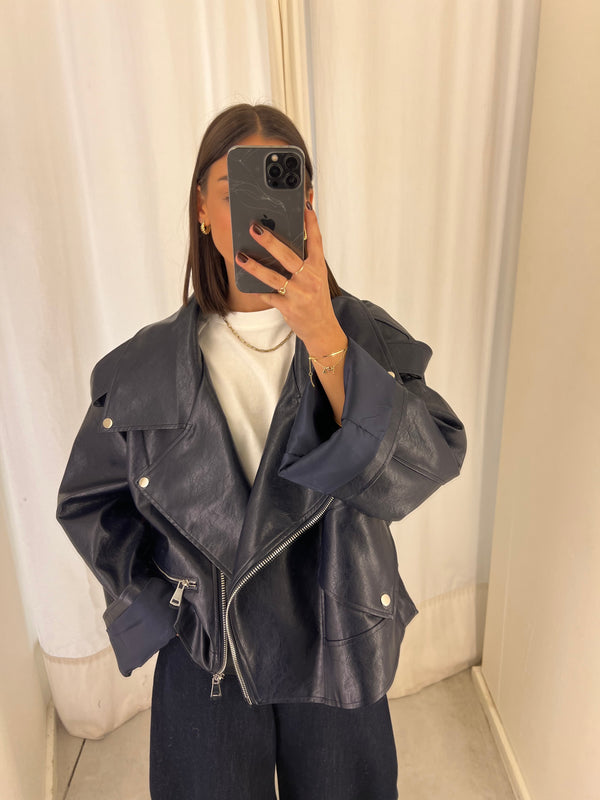 vegan leather bikerjack dark blue