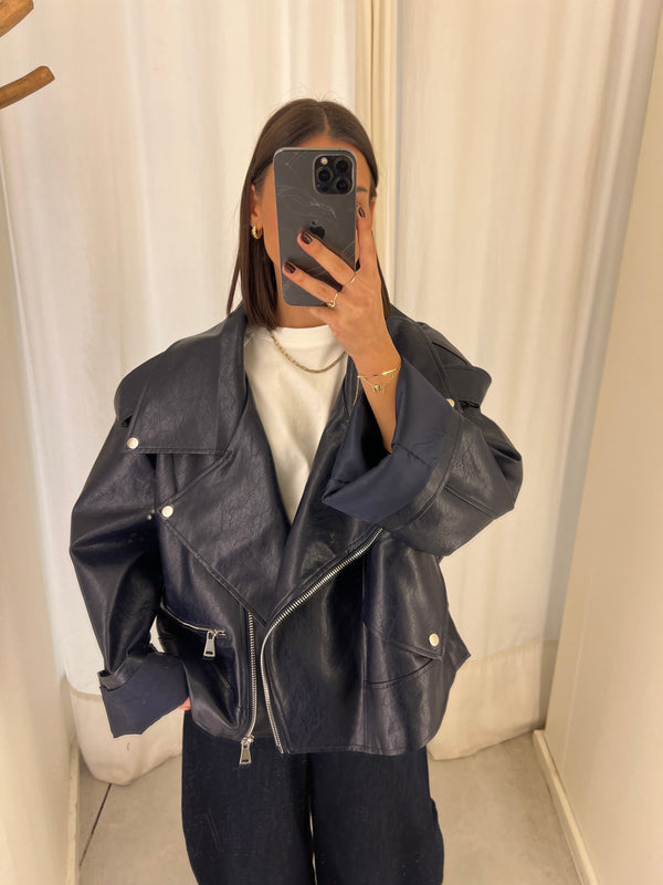 vegan leather bikerjack dark blue
