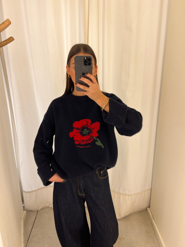 coucou macaron knit poppy print