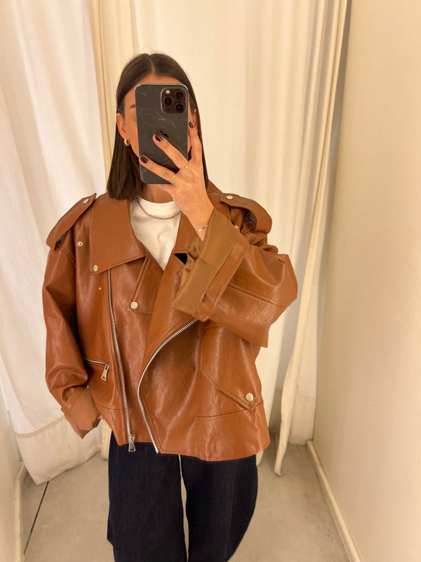 vegan leather bikerjack camel