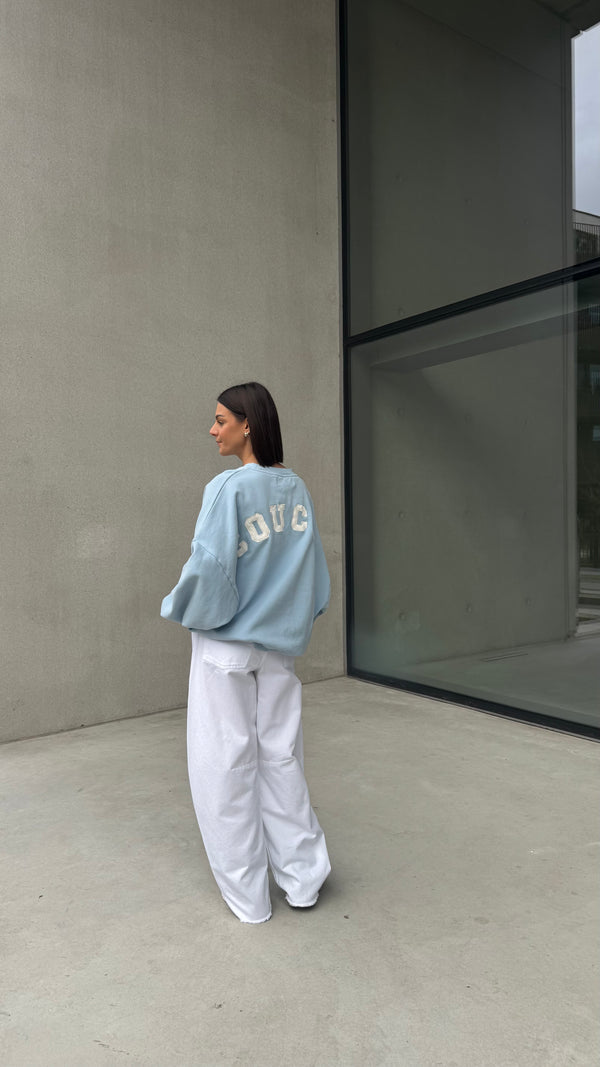 JOSEPH SWEATER LIGHT BLUE WITH ECRU LETTERS
