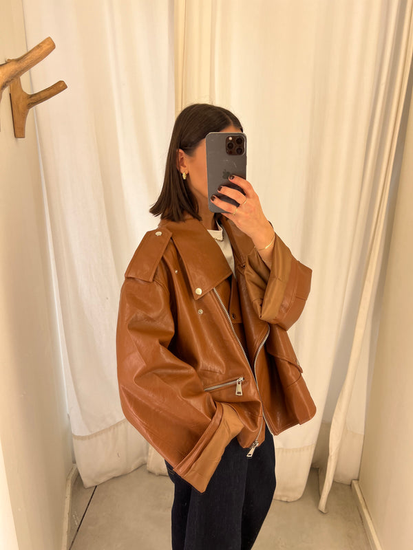 vegan leather bikerjack camel