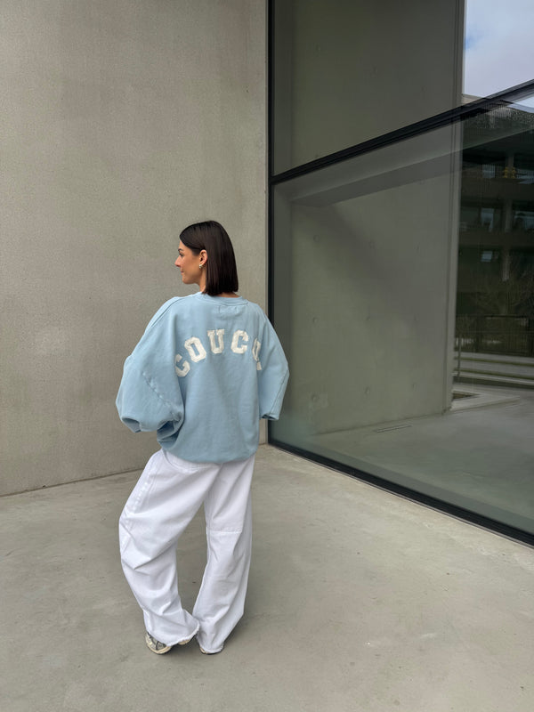 JOSEPH SWEATER LIGHT BLUE WITH ECRU LETTERS