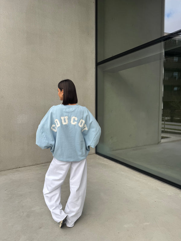 JOSEPH SWEATER LIGHT BLUE WITH ECRU LETTERS