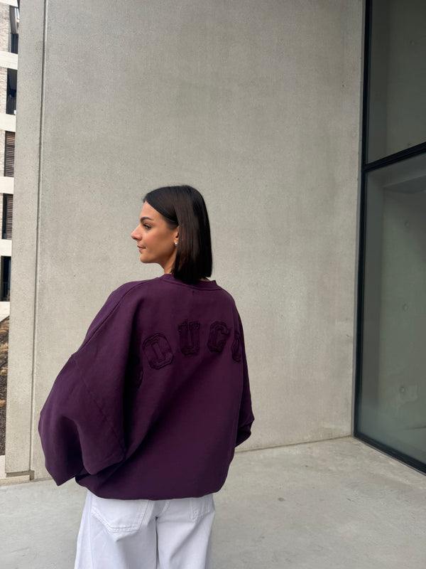 JOSEPH SWEATER COUCOU AUBERGINE WITH DESTROYED LETTERS