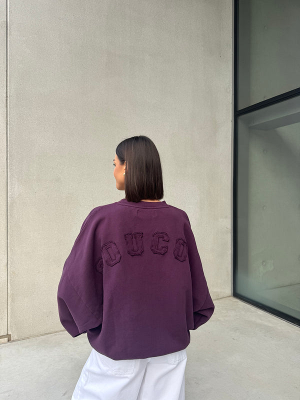 JOSEPH SWEATER COUCOU AUBERGINE WITH DESTROYED LETTERS
