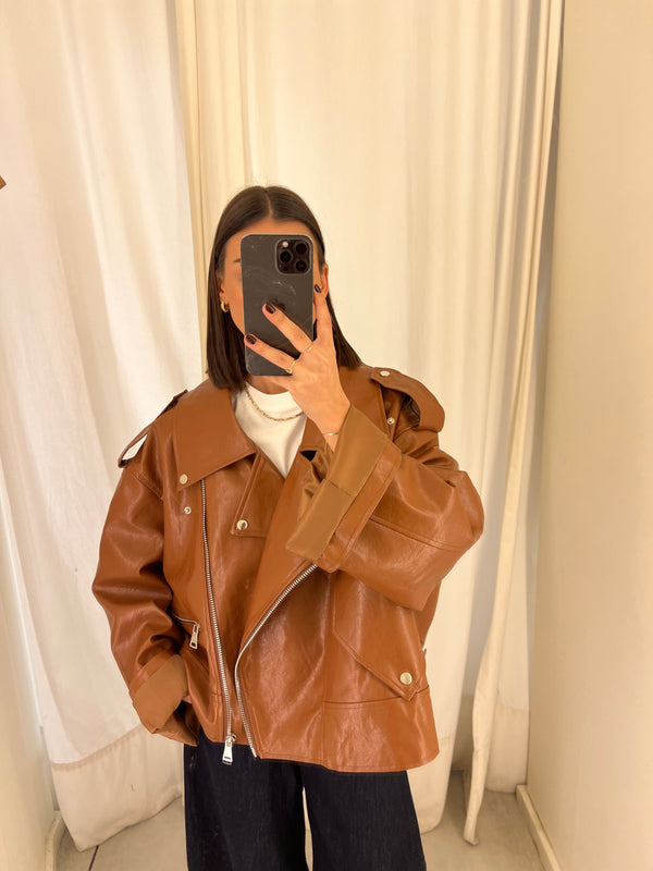 vegan leather bikerjack camel