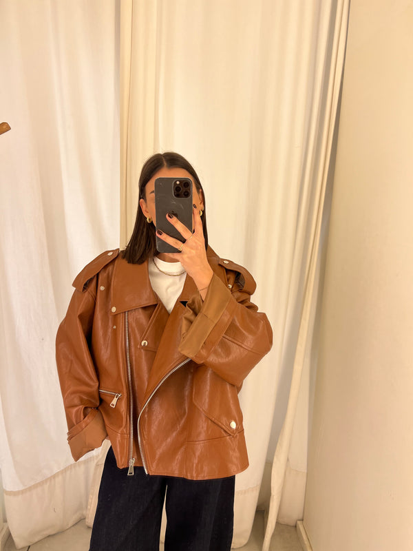 vegan leather bikerjack camel