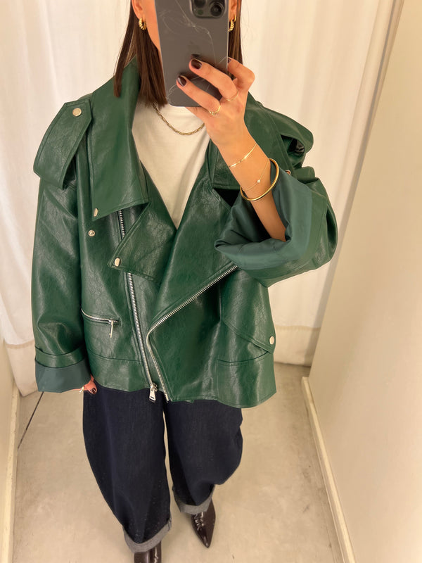 Vegan leather bikerjack green
