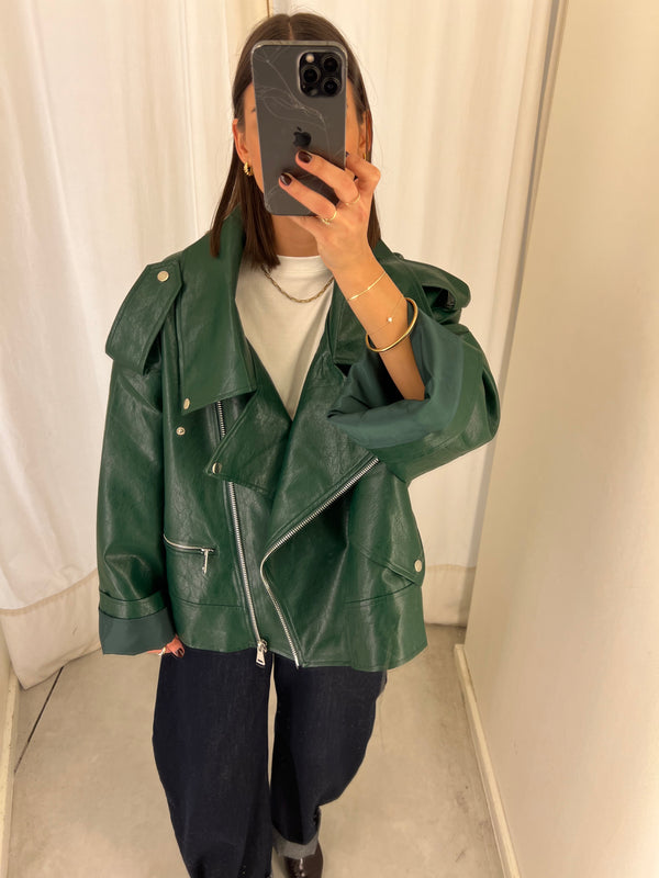 Vegan leather bikerjack green