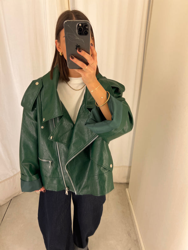 Vegan leather bikerjack green