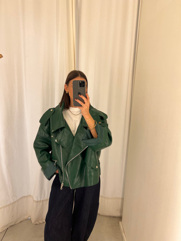 Vegan leather bikerjack green