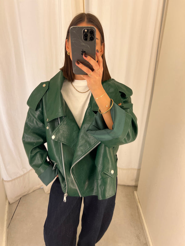 Vegan leather bikerjack green