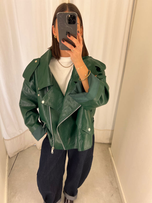 Vegan leather bikerjack green