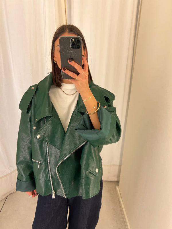 Vegan leather bikerjack green