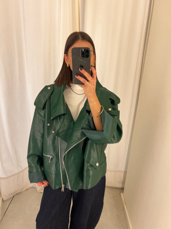 Vegan leather bikerjack green