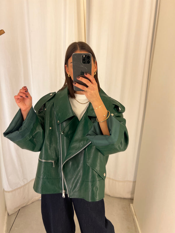 Vegan leather bikerjack green