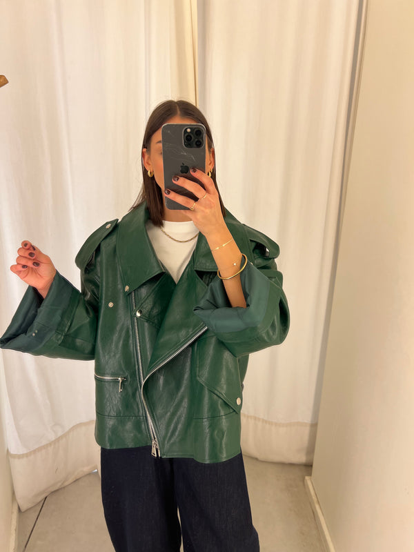 Vegan leather bikerjack green