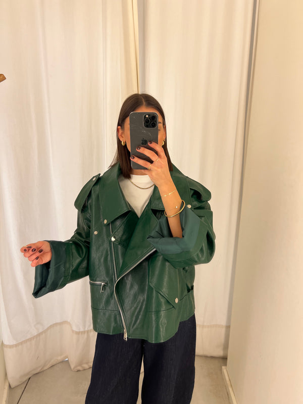 Vegan leather bikerjack green