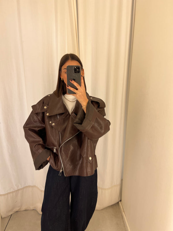 vegan leather bikerjack Brown