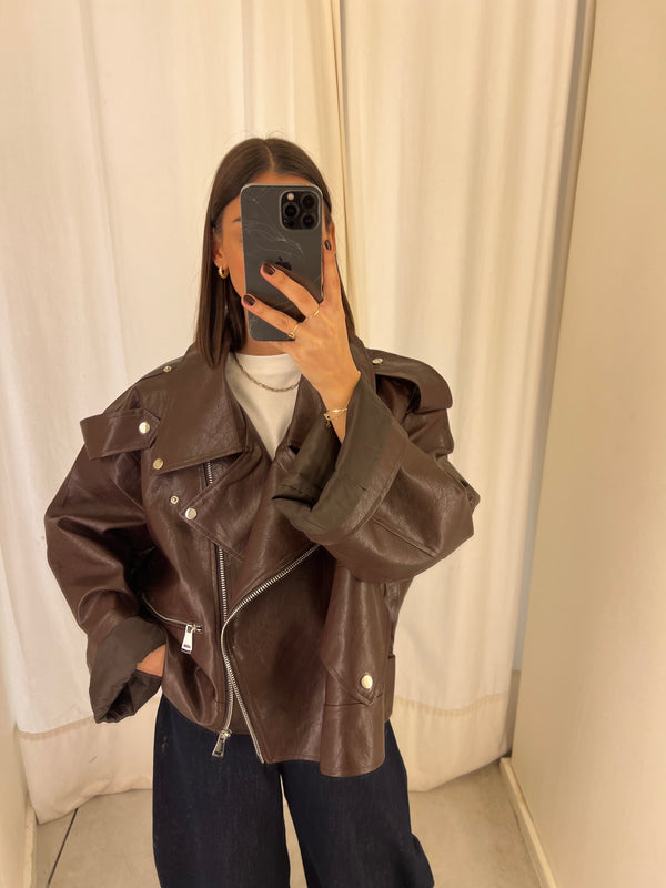 vegan leather bikerjack Brown