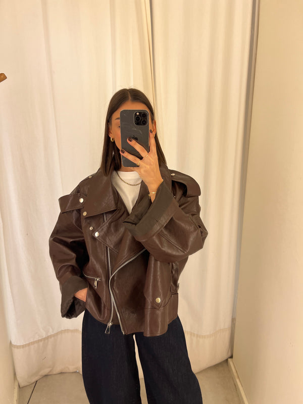 vegan leather bikerjack Brown