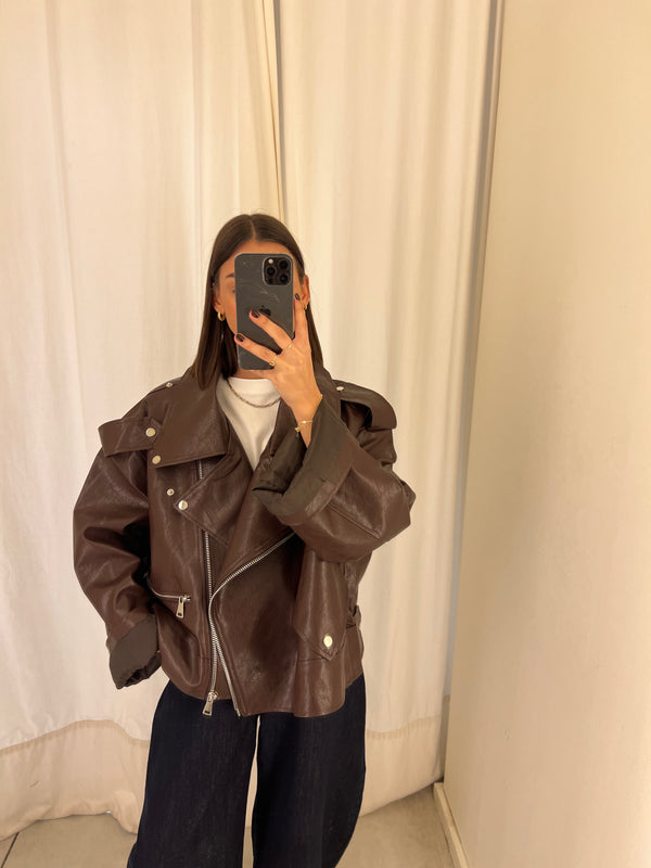 vegan leather bikerjack Brown