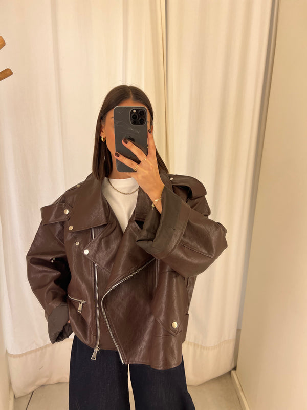 vegan leather bikerjack Brown