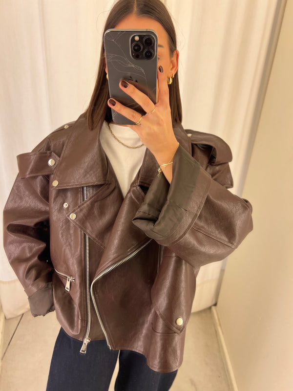 vegan leather bikerjack Brown
