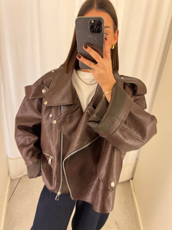 vegan leather bikerjack Brown