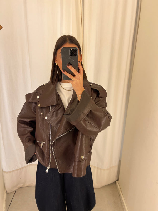 vegan leather bikerjack Brown