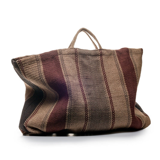 EXTRA LARGE JUTE BAG BROWN, NATURAL AND GREY STRIPES