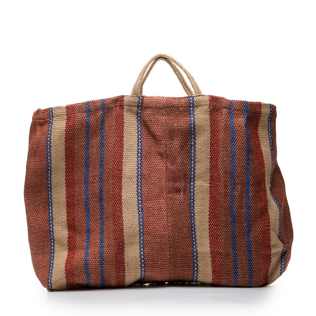 EXTRA LARGE JUTE BAG RED, BROWN AND BLUE STRIPES